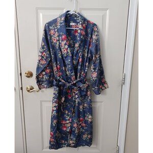 Alexander del Rossa Robe OSFM Tie Belt Pockets Blue W/Floral Pattern 100% Cotton